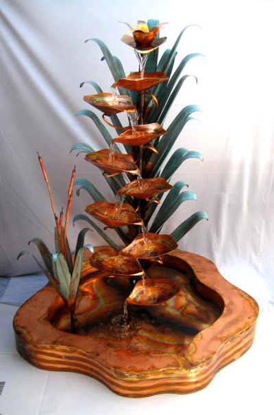 copper water fountain 4 feet cattail with double wall base