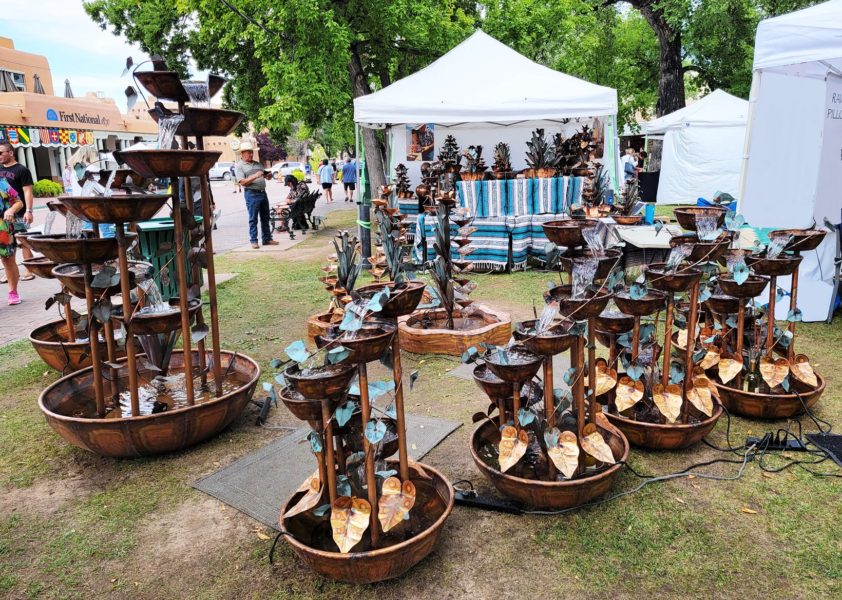 Handmade Copper Water Fountains at the Santa Fe Historic Plaza, New Mexico